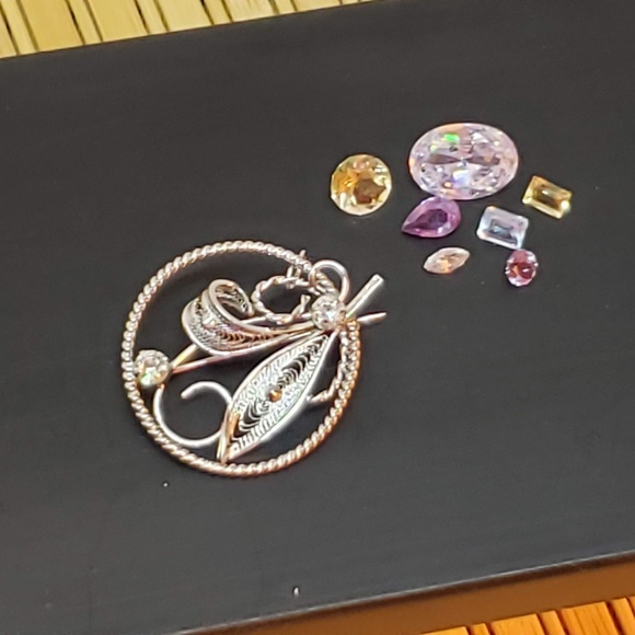 Vintage Sterling Filigree & Rhinestone by Jay Flex - Picture 2 of 6